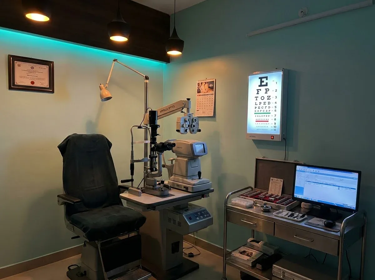 Eye examination room with slit lamp at Lifeline Netralaya